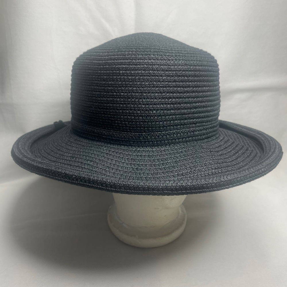 Vintage Betmar New York Wide Brim Straw Paper Hat Adult OSFM All Black Ribbon